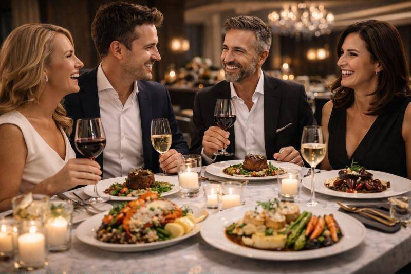 Friends celebrating over dinner